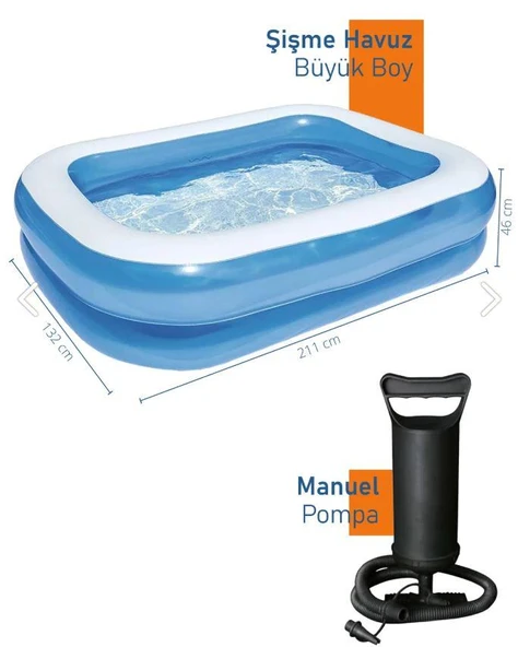 Bestway 12819 211x132x46 cm Jumbo Dikdörtgen Şişme Havuz + POMPA ürün görseli 1