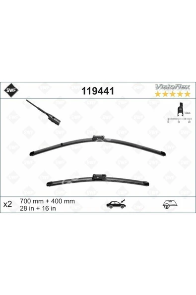 Valeo 119441 SWF VisioFlex Flat Blade X2 700 400 mm SEAT ALHAMBRA. VW SHARAN 10 uyumlu ürün görseli 1