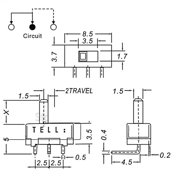3 Pin SPDT Mini On Off Switch 90° - 10 Adet - Resim 4