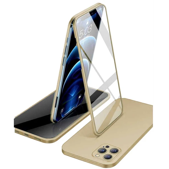 Apple iPhone 12 Pro Uyumlu 360 Derece Tam Kaplayan Cam Kapak Kılıf ürün görseli 1