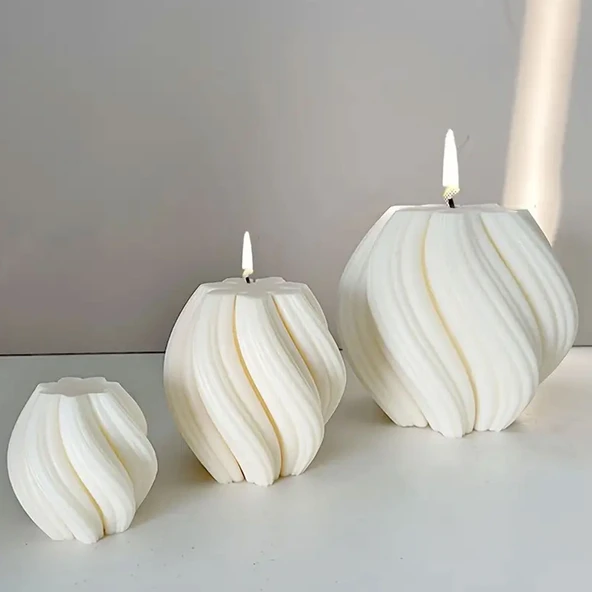 Silikon Mum 3D Küçük Boy Dönen Sütun Geometrik Dalgalı Sabun Beton Ve Taş Tozu Kalıbı ürün görseli 1