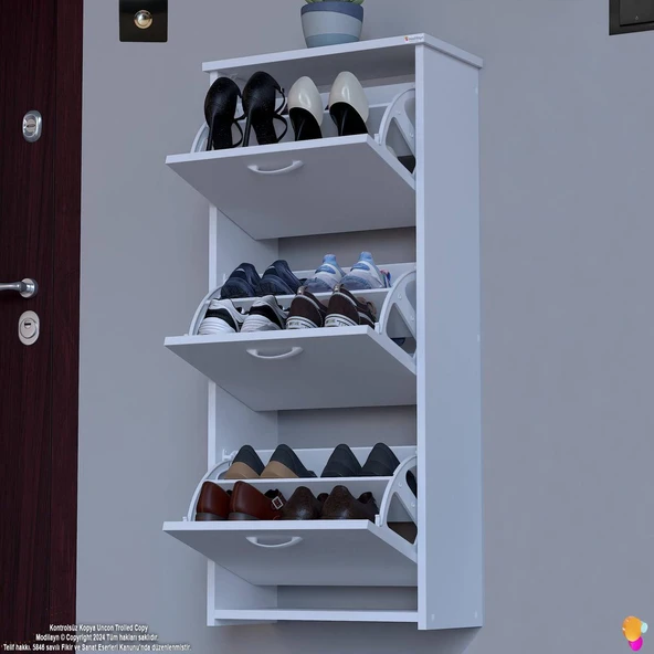 Modilayn WEST Asma Kapı Önü 52x116x26 cm’lik 3 Düşer Kapak 6 Göz Bölmeli Ayakkabılık ürün görseli 1