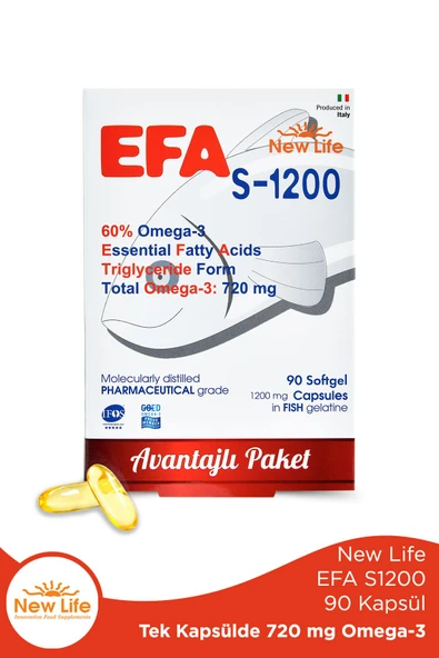 NEW LİFE Efa S-1200 90 Kapsül Balık Yağı - 720 Mg Omega 3 - 396 Mg EPA - 264 Mg DHA ürün görseli 1