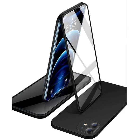 Apple iPhone 12 Uyumlu 360 Derece Tam Kaplayan Cam Kapak Kılıf ürün görseli 1