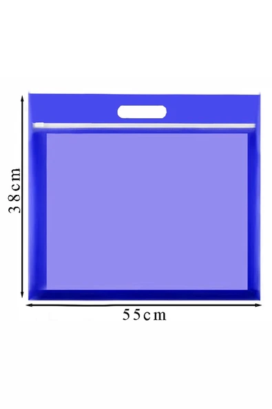 Mavi Plastik Fermuarlı Proje Dosyası 35x50 cm 1 Adet Tutmaçlı 38x55 cm Resim ve Proje Ödev Dosyası El Tutmalı ürün görseli 1