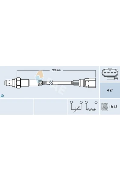 FAE 77438 Lambda Sensörü Vw Üniversal Arka 4 Fişli 52 Cm ürün görseli 1