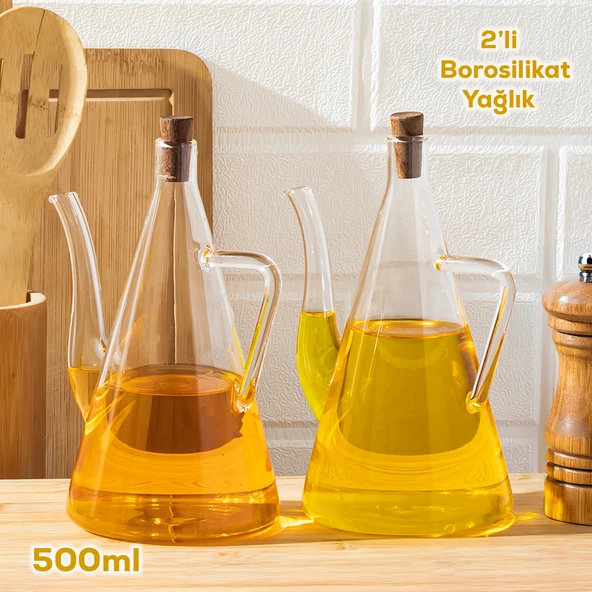 Porsima 17558 Mantar Kapaklı Borosilikat 2li Cam Yağlık Sirkelik ürün görseli 1