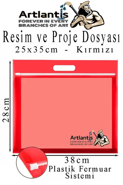 Plastik Fermuarlı Proje Dosyası 25x35 cm 1 Adet Tutmaçlı 28x38 cm Resim ve Proje Ödev Dosyası El Tutmalı ürün görseli 1
