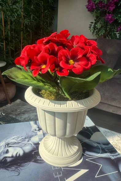 Nettenevime Yapay Çiçek Krem Saksıda Kırmızı Kadife Menekşe Gerçekçi Doku 22cm ürün görseli 1
