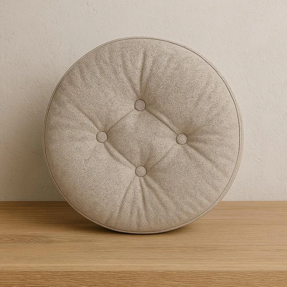 Yuvarlak Oturma Minderi  40 Cm, Kırpık Kavçuk Dolgulu, 4 Düğmeli, Döşemelik Kumaş ürün görseli 1