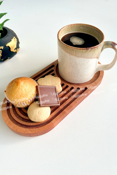 Doğal Ahşap Kahve Sunumluğu – Gökkuşağı Desenli Servislik | Kayın Ağacı 24x15 cm ürün görseli 1