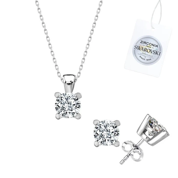 Swarovski taşlı gümüş tektaş set ürün görseli 1
