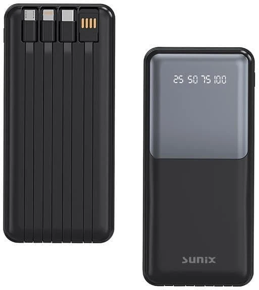 Sunix 12000 Mah Dijital Göstergeli Dahili Çoklu Kablolu Taşınabilir Powerbank Siyah PB-49