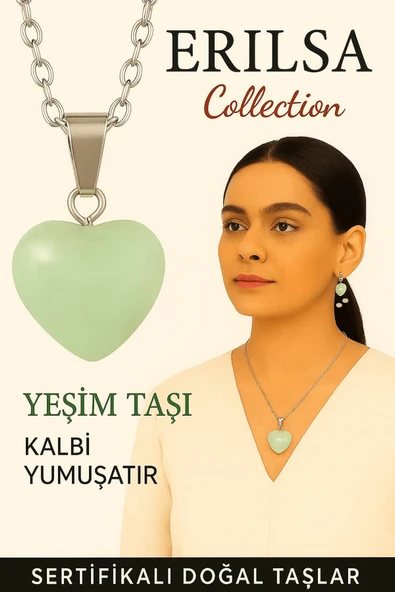 Sertifikalı Kalp Model Jade Yeşim Taşı Kolye – Kalbi Yumuşatır, İç Huzuru Dengeler ürün görseli 1