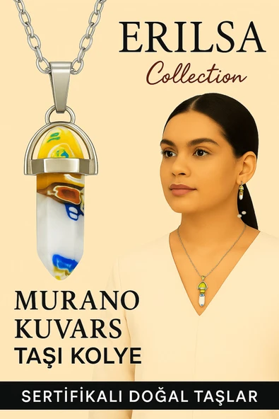 Sertifikalı Çivi Model Murano Kuvars Taşı Kolye (Beyaz Renkli Tonlar Sanat Desenli) ürün görseli 1