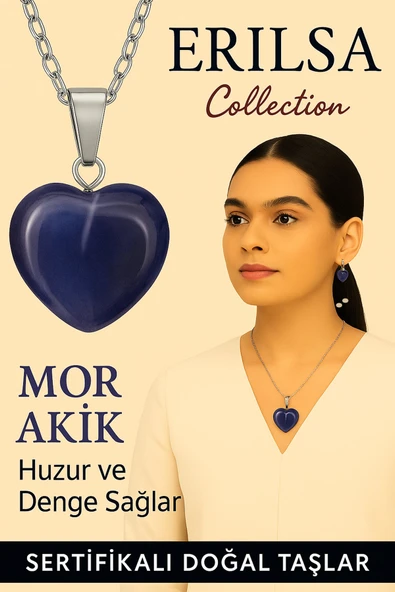 Sertifikalı Kalp Model Mor Akik Taşı Kolye – Huzur, Duygusal Denge ve İçsel Sakinlik ürün görseli 1