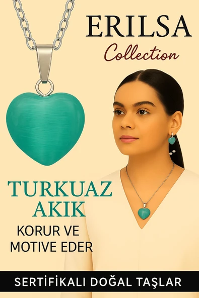 Sertifikalı Kalp Model Turkuaz Akik Taşı Kolye – Koruyucu Enerji ve Yüksek Motivasyon Taşı ürün görseli 1