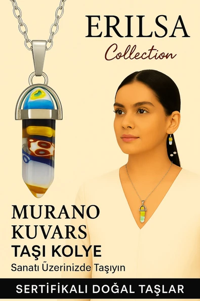 Sertifikalı Çivi Model Murano Kuvars Taşı Kolye (Canlı Renkli Sanat Desenli) ürün görseli 1