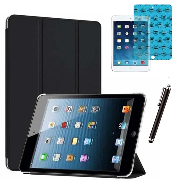 Apple iPad Mini 2 / Mini 3 Uyumlu Smart Cover Tablet Kılıfı Ekran Koruyucu Kalem Set Siyah ürün görseli 1