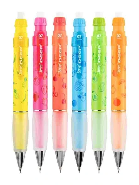 Serve Deep Mekanik Uçlu Kalem 0.7 mm Meyve Serisi - 6'lı Set ürün görseli 1