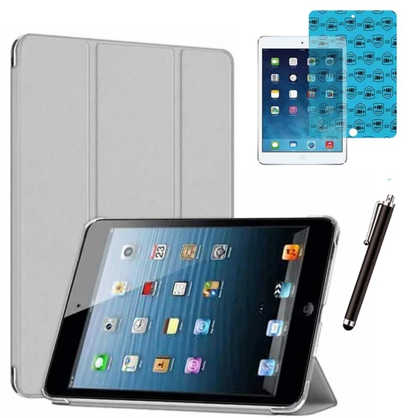 Apple iPad Mini 2 / Mini 3 Uyumlu Smart Cover Tablet Kılıfı Ekran Koruyucu Kalem Set Gümüş ürün görseli 1