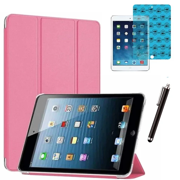 Apple iPad Mini 2 / Mini 3 Uyumlu Smart Cover Tablet Kılıfı Ekran Koruyucu Kalem Set Pembe ürün görseli 1