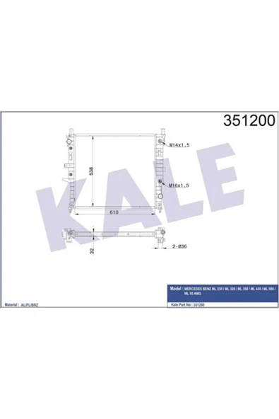Kale 351200 OTO Radyatör  Su Radyatörü Ml 230Ml 350Ml 430Ml 500Ml 55 Amg 610X548X40 ürün görseli 1