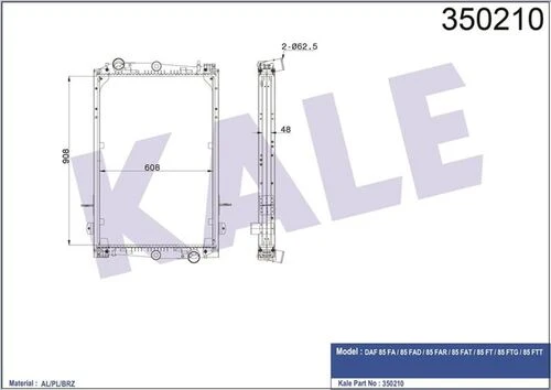 Kale 350210 OTO Radyatör  Radyatör Al/Brz Daf 85 Fa-85 Fad-85 Far-85 Fat-85 Ft-85 Ftg-85 Ftt Çerçeveli Mt 908×608×48 ürün görseli 1