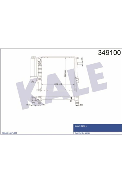 Kale 349100 OTO Radyatör  Su Radyatörü Bmw 3 87-01 438X438X34 ürün görseli 1