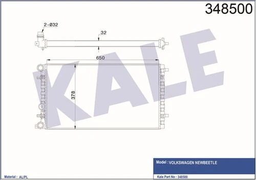 Kale 348500 OTO Radyatör  Su Radyatörü Beetle 00- 1.4 16V 1.6 16V 1.8T 1.9 TDI 2.0I New Beetle 648X378X34 ürün görseli 1