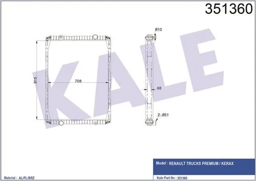 Kale 351360 OTO Radyatör  Radyatör Al/Pl/Brz Renault Trucks Premium-Kerax Radyatör 905×708×48 ürün görseli 1