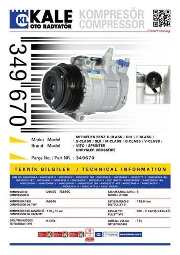 Kale 349670 OTO Radyatör  Klima Kompresörü Mercedes C-Seri (W202-S202)Clk (C208)E (W210) ürün görseli 1