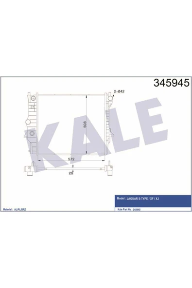 Kale 345945  Su Radyatörü S-Type 02- 2.5 3.0 V6 24V 4.2T At Xf 08- 3.0 4.2 Xj 03- 3.0 570X528X26 ürün görseli 1
