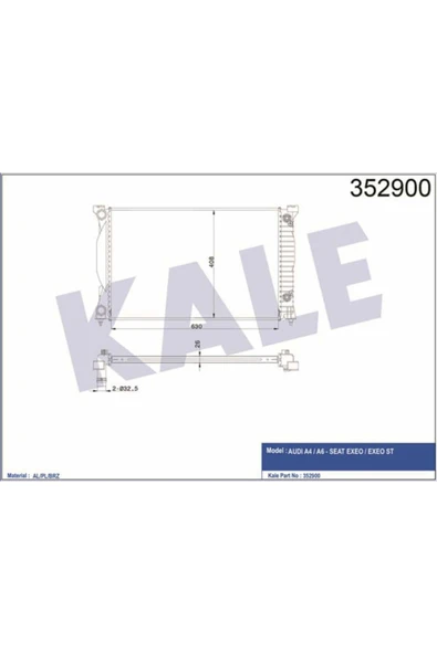 Kale 352900  Su Radyatör A4 01- 1.8T 1.9TDI 2.0Fsı 2.0TDI 2.0Tfsı At Ac Exeo 09- 2.0TDI At 632X408X26 ürün görseli 1