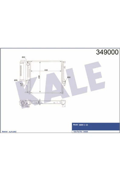 Kale 349000 OTO Radyatör  Su Radyatörü Bmw 3 E30 E36 Bmw 5 E34 Bmw Z3 438X438X34 ürün görseli 1