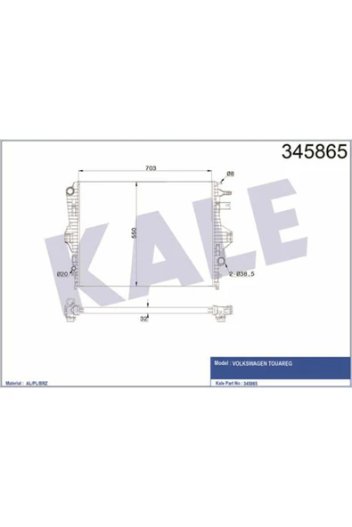 Kale 345865 OTO Radyatör  Su Radyatörü Touareg 7P 10- 4.2 Fsı 4.2 TDI 700X550X32 ürün görseli 1