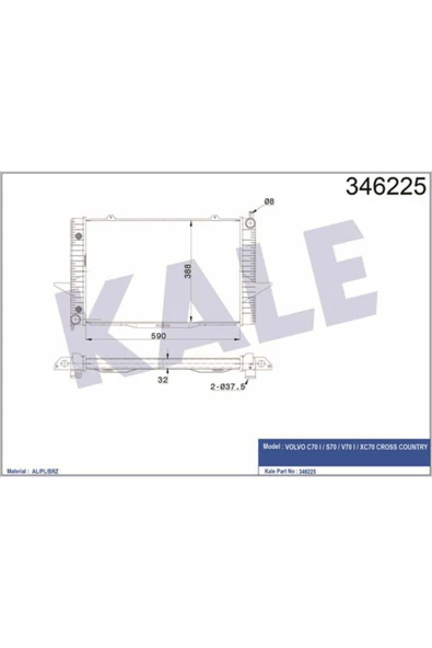 Kale 346225 OTO Radyatör  Su Radyatörü S70 99-00 Xc70 98-00 C70 I 99- 2.0T 2.4 20V 2.4T 2.5 20V 2.5T ürün görseli 1