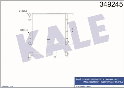 Kale 349245 Oto Radyatör  Radyatör Al/Mknk Ibıza Iv-Toledo Iv-Skoda Fabıa-Rapıd-Roomster-Volkswagen Fox-Polo Mt ürün görseli 1