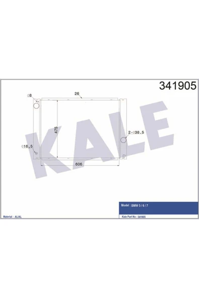 Kale 341905 OTO Radyatör  Su Radyatörü Bmw 5 E60 E61 Bmw 6 Bmw 7 E65 E66 Brazıng ürün görseli 1