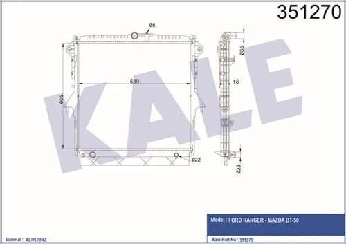 Kale 351270 OTO Radyatör  Su Radyatörü Ranger 2.2TDCI 3.2TDCI 11- Mazda B2200 ürün görseli 1