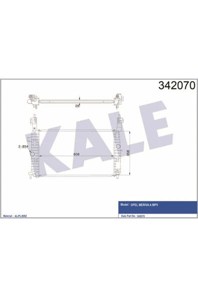 Kale 342070 OTO Radyatör  Su Radyatörü Merıva A 03- 1.4 Twınport 1.6 16V 1.8 16V Brazıng ürün görseli 1