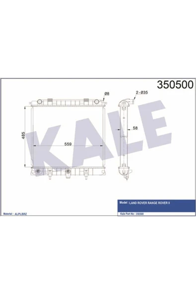Kale 350500 OTO Radyatör  Su Radyatörü Range Rover II Brazıng 485X558X58 ürün görseli 1