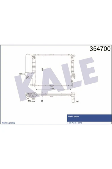 Kale 354700 OTO Radyatör  Su Radyatörü Bmw 5 E39 520X438X32 ürün görseli 1