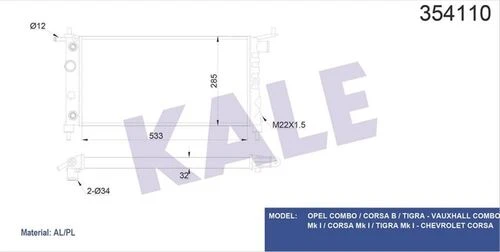Kale 354110 Oto Radyatör  Radyatör Opel Combo Corsa B Tıgra ürün görseli 1