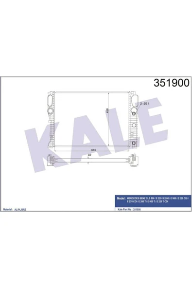 Kale 351900  Su Radyatörü Cls-Class 04- W219 Cls 500 Ac E-Class 02- W211 E200 Komp. E220 640X463X32 ürün görseli 1