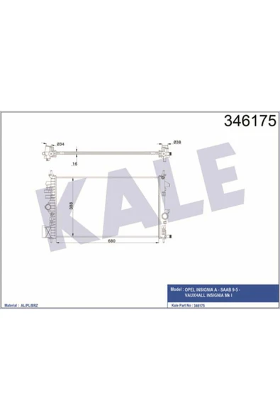 Kale 346175 OTO Radyatör  Su Radyatörü Insignia 08- 1.6 16V 1.8 16V Ac Brazıng 680X378X16 ürün görseli 1