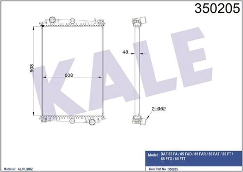 Kale 350205  Motor Su Radyatörü Daf 85 Fa 85 Fad 85 Far 85 Fat 85 Ft 85 Ftg 85 Ftt Çerçevesiz Mt 1241583 ürün görseli 1