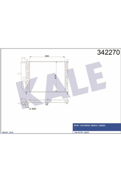 Kale 342270 OTO Radyatör  Su Radyatörü Marea 96-99 Brava 95-98 1.4 12V 1.6 16V Mt Nac Bravo I 95-98 ürün görseli 1