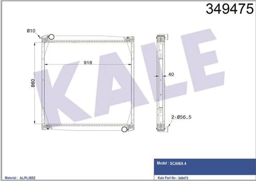 Kale 349475 Oto Radyatör  Radyatör Al/Brz Scania 4 Çerçeveli Mt 860×918×40 ürün görseli 1