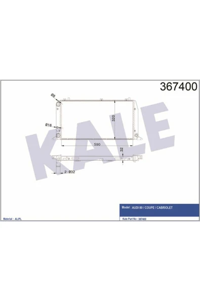 Kale 367400 OTO Radyatör  Su Radyatörü 80 86-95 1.6I 1.8I 2.0I Nac 590X322X34 ürün görseli 1